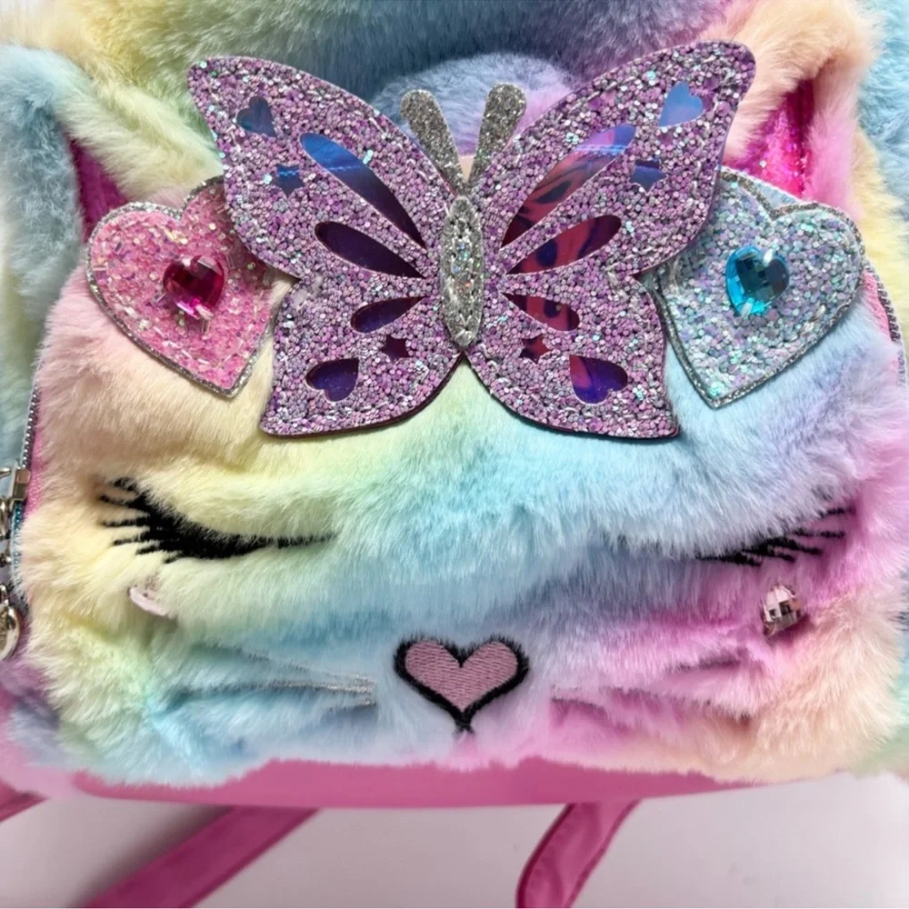 Omg Accessories Kids Bag - Pink - Bella Kitty - Faux Fur Fuzzy Kitty Rainbow bag